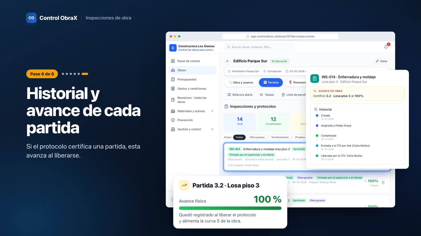 PDF del protocolo de calidad con las firmas del supervisor y del cliente y el código de verificación