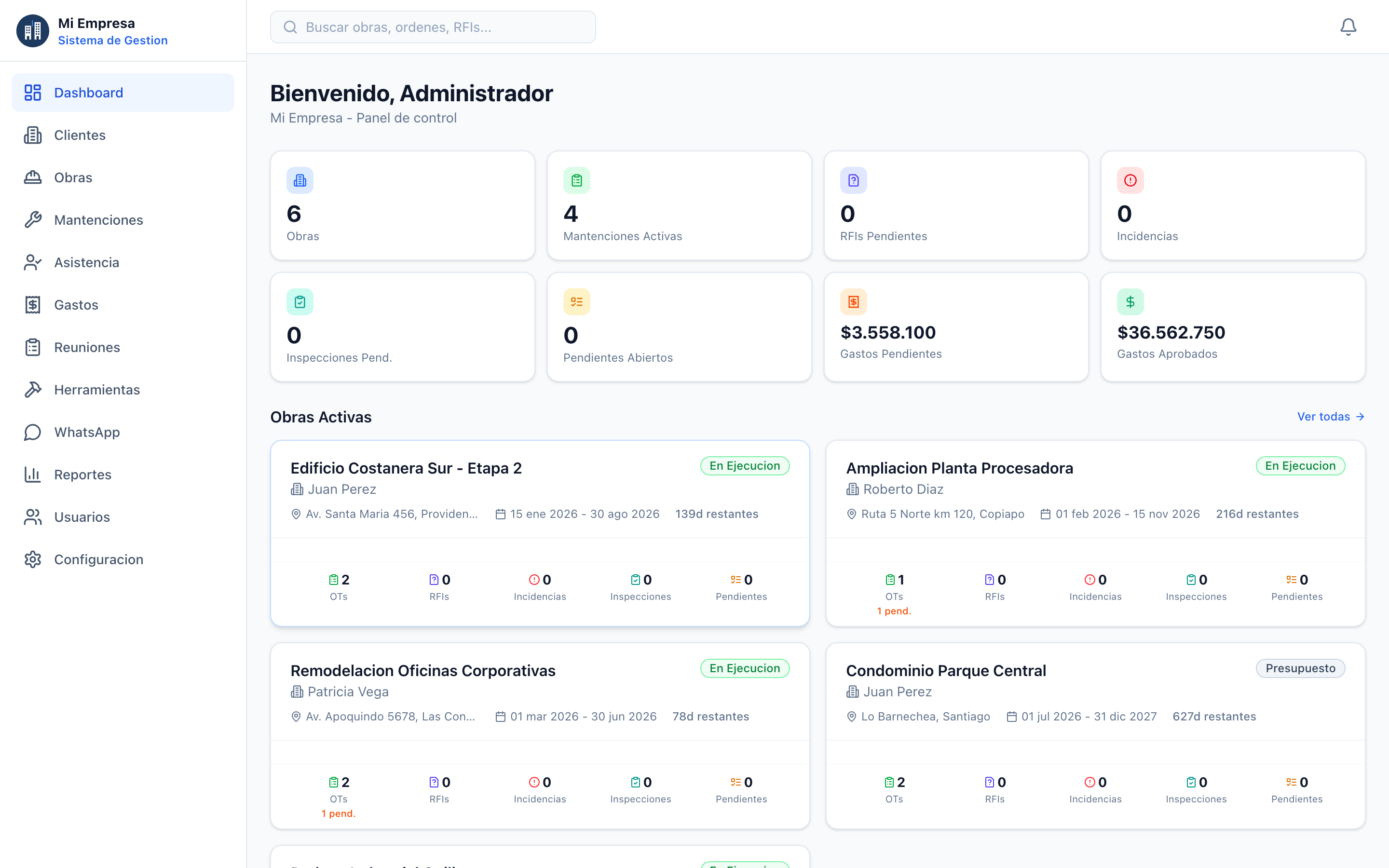 Dashboard Control Obrax